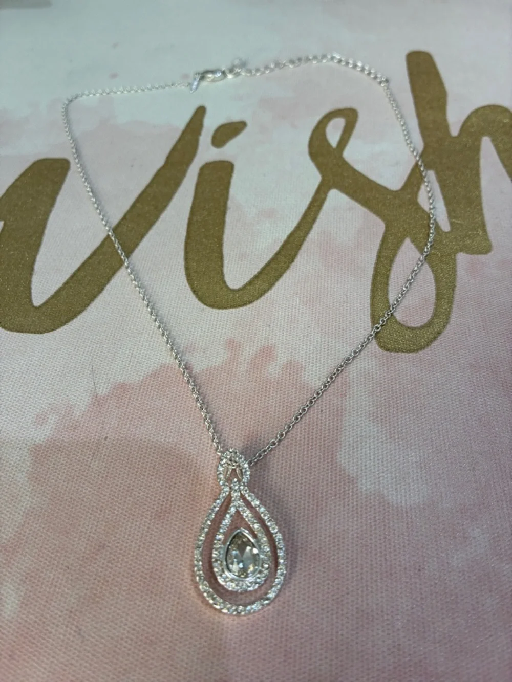 Avon Silver Teardrop Crystal Pendant Necklace - White